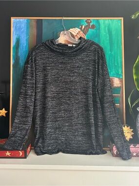 GAP Black Gray Marled Cowl Neck Long Sleeve Top Large